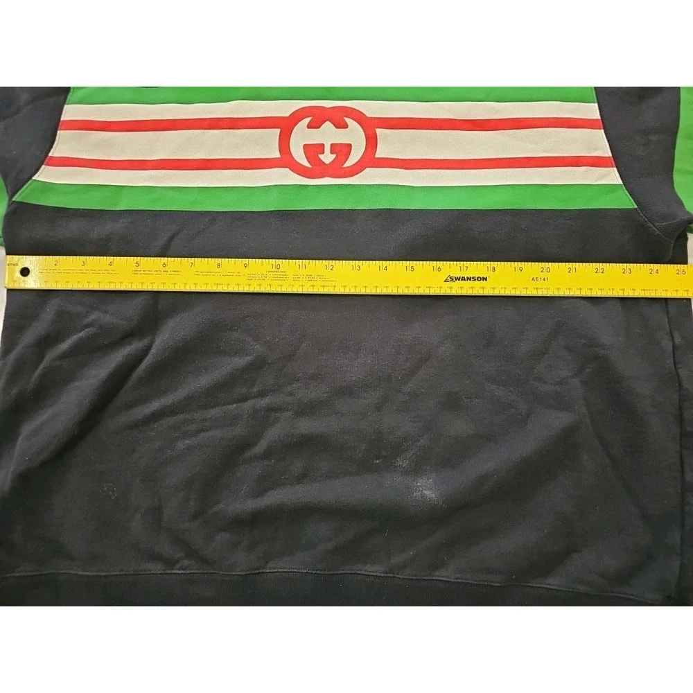 Gucci Men's Sweatshirt Interlocking GG Stripe Logo Hoodie Size XL Black